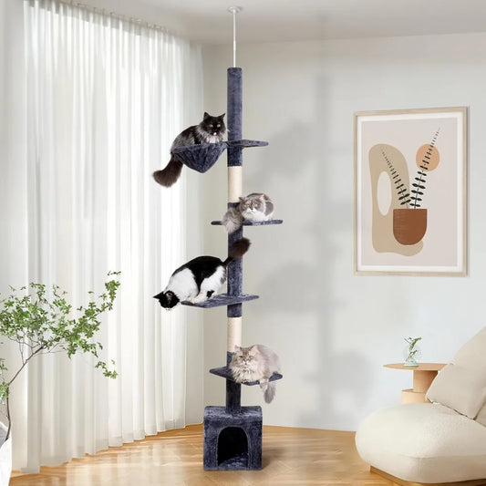 Floor to Ceiling Cat Tree, 5-Tier Height (95-109 inches) - Adjustable Cat Climbing Tower with Sisal Scratching Posts, Cat Condo,