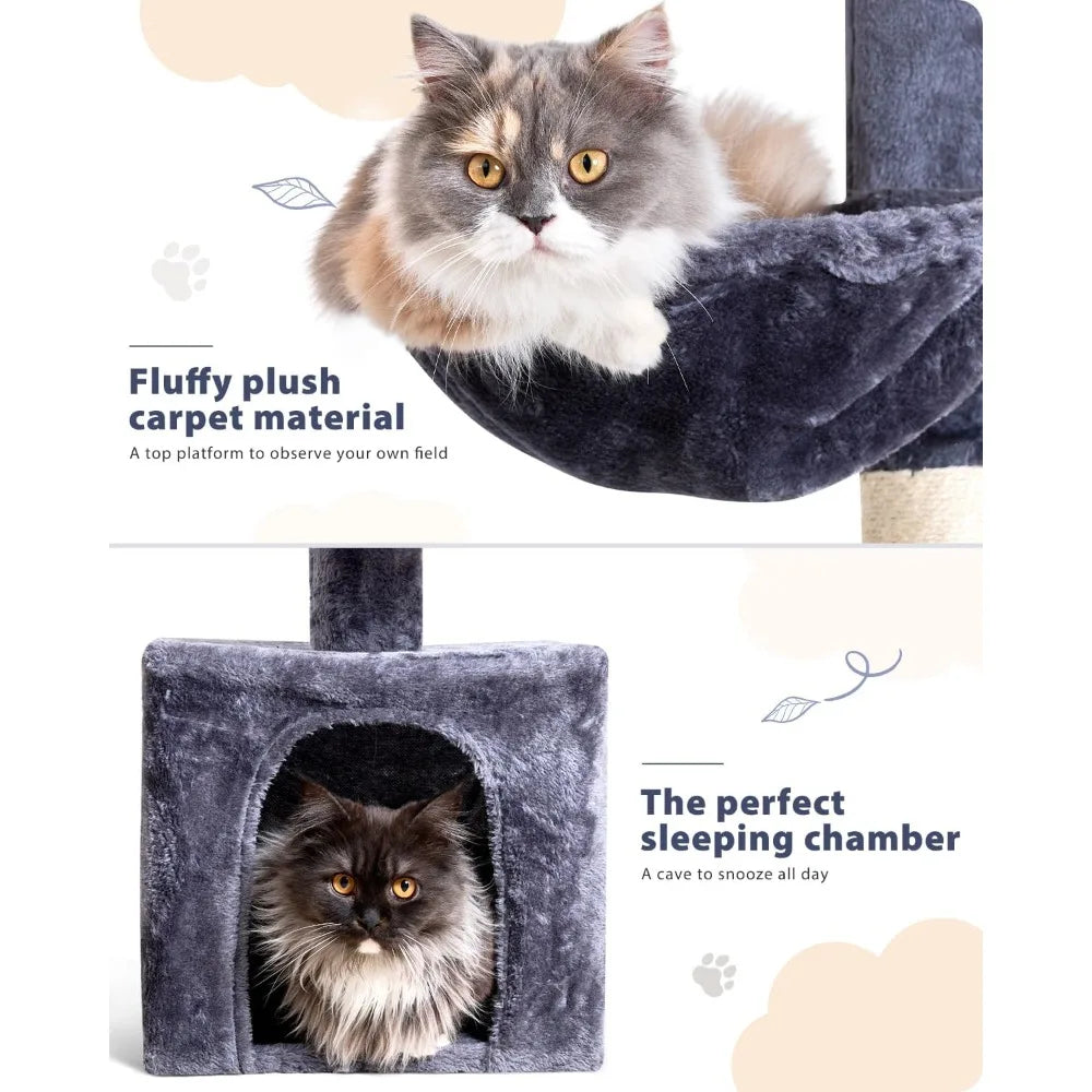 Floor to Ceiling Cat Tree, 5-Tier Height (95-109 inches) - Adjustable Cat Climbing Tower with Sisal Scratching Posts, Cat Condo,