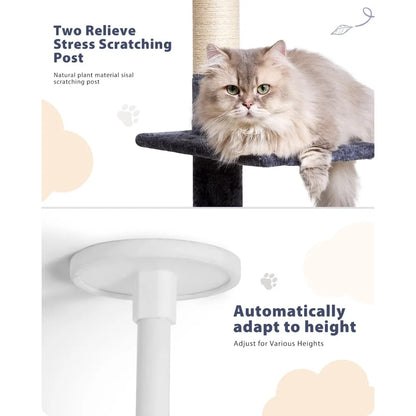 Floor to Ceiling Cat Tree, 5-Tier Height (95-109 inches) - Adjustable Cat Climbing Tower with Sisal Scratching Posts, Cat Condo,