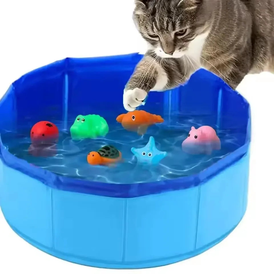 49x10cm Foldable Cat Pool Toy Play Water Bath Tub For Dogs And Cat Summer Cool Pet Cleaning Basin Portable Folding Foot Bath Tub