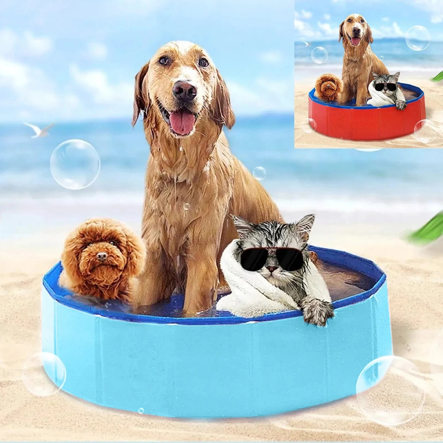49x10cm Foldable Cat Pool Toy Play Water Bath Tub For Dogs And Cat Summer Cool Pet Cleaning Basin Portable Folding Foot Bath Tub