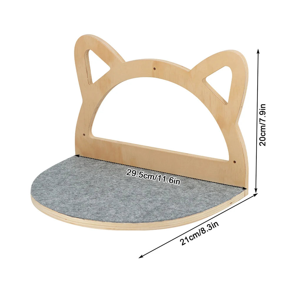 Wooden Cats Tree Wall-Mounted Cat Climbing Shelves Scratching Post Cat Hammock House Steps and Jumping Platform Pet Furniture
