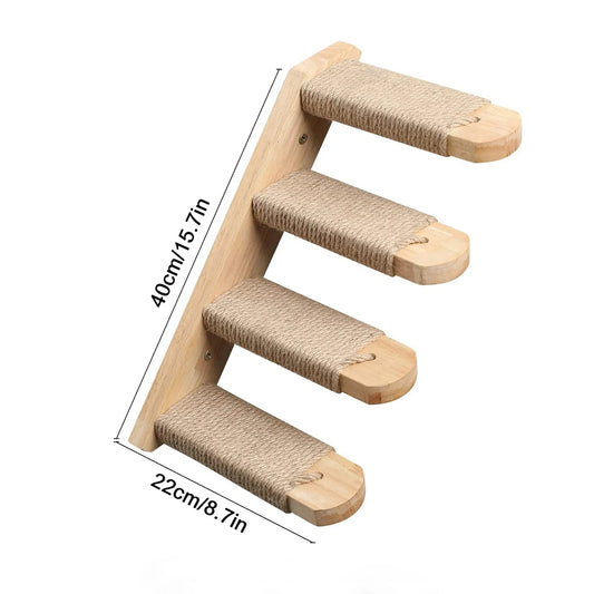 Wooden Cats Tree Wall-Mounted Cat Climbing Shelves Scratching Post Cat Hammock House Steps and Jumping Platform Pet Furniture