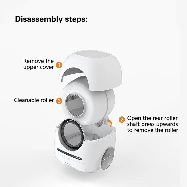 Smart Automatic Cat  Box Quick Self-Cleaning Round Toilet with Remote Control Easy Clean PP Material for Big Cats