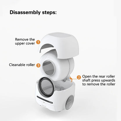 Smart Automatic Cat  Box Quick Self-Cleaning Round Toilet with Remote Control Easy Clean PP Material for Big Cats