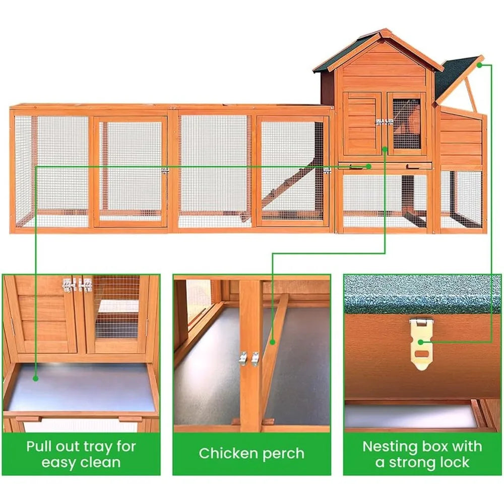 122" Large Chicken Coop Wooden Backyard Hen House - Indoor Outdoor Poultry Pet Hutch Garden Backyard Cage 2 Story Poultry Cage w