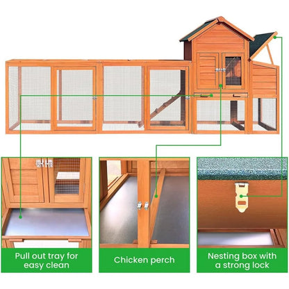 122" Large Chicken Coop Wooden Backyard Hen House - Indoor Outdoor Poultry Pet Hutch Garden Backyard Cage 2 Story Poultry Cage w
