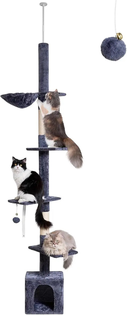 Floor to Ceiling Cat Tree, 5-Tier Height (95-109 inches) - Adjustable Cat Climbing Tower with Sisal Scratching Posts, Cat Condo,