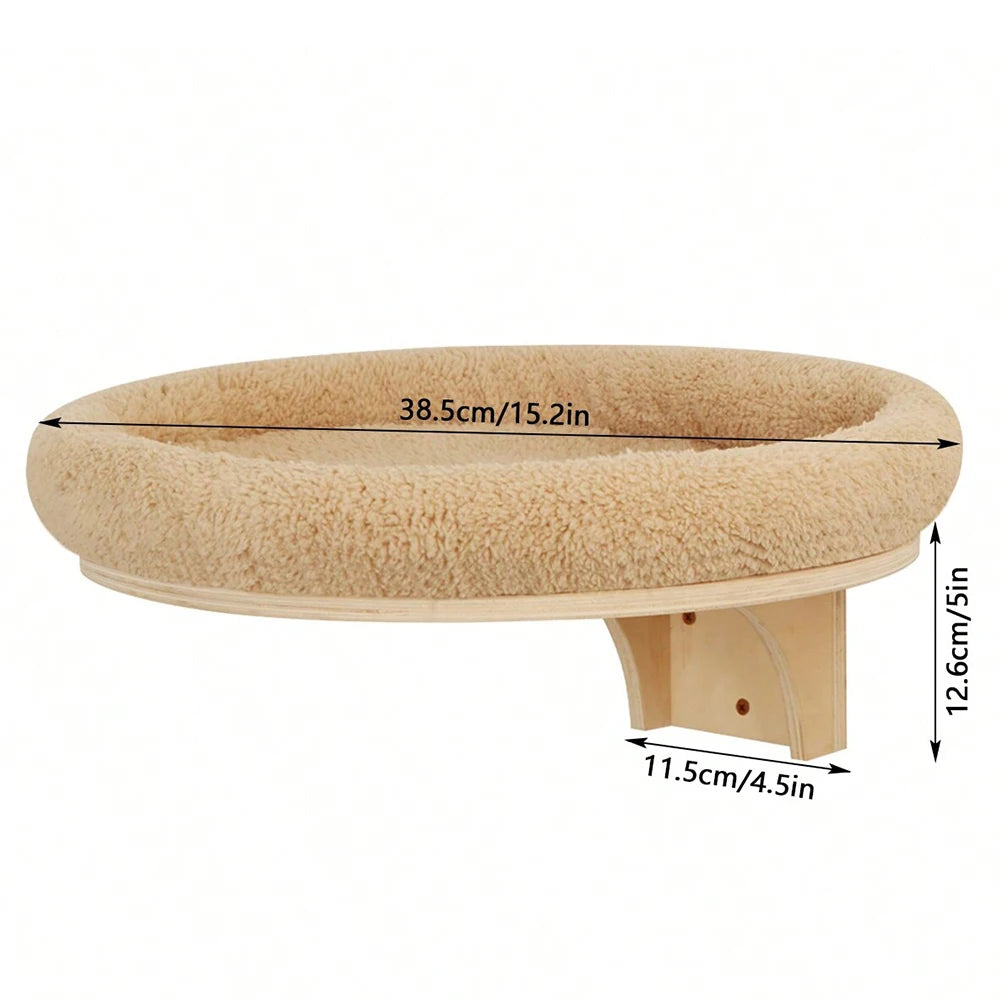 Wooden Cats Tree Wall-Mounted Cat Climbing Shelves Scratching Post Cat Hammock House Steps and Jumping Platform Pet Furniture