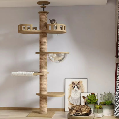 YXT Pet Furniture Large Cat Tree House Tower to Floor Adjustable Multi-Level Climbing Toys Cat Climbing Shelf with Scratching Po