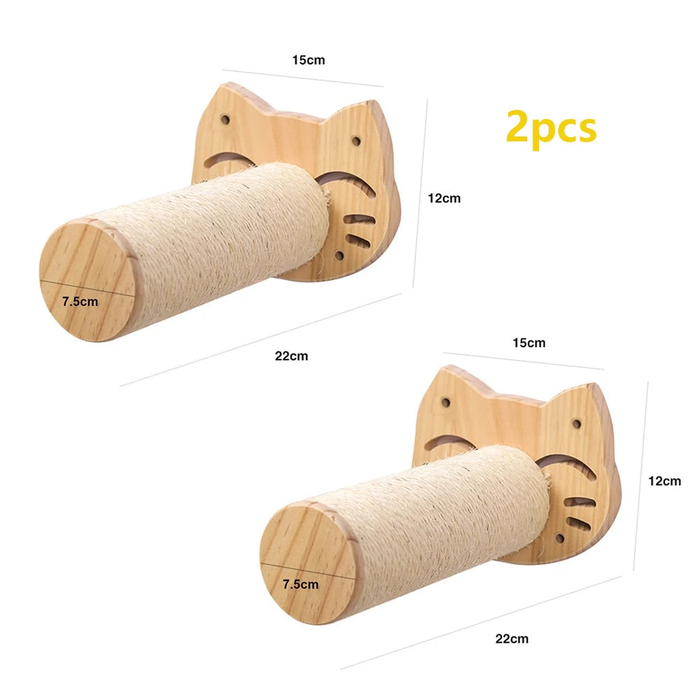 Wooden Cats Tree Wall-Mounted Cat Climbing Shelves Scratching Post Cat Hammock House Steps and Jumping Platform Pet Furniture