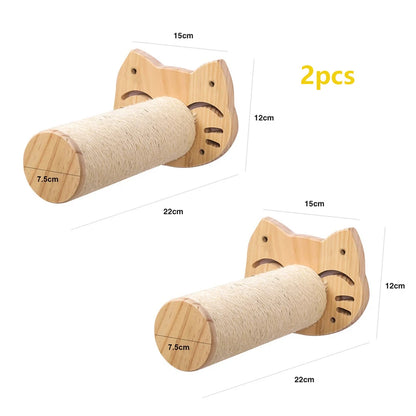 Wooden Cats Tree Wall-Mounted Cat Climbing Shelves Scratching Post Cat Hammock House Steps and Jumping Platform Pet Furniture