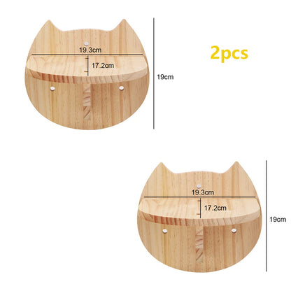 Wooden Cats Tree Wall-Mounted Cat Climbing Shelves Scratching Post Cat Hammock House Steps and Jumping Platform Pet Furniture