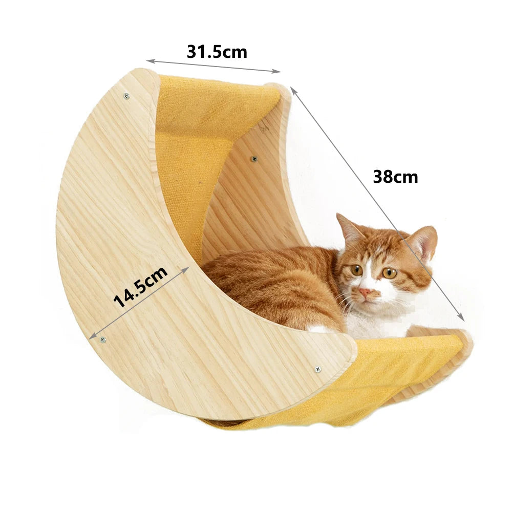 Wooden Cats Tree Wall-Mounted Cat Climbing Shelves Scratching Post Cat Hammock House Steps and Jumping Platform Pet Furniture