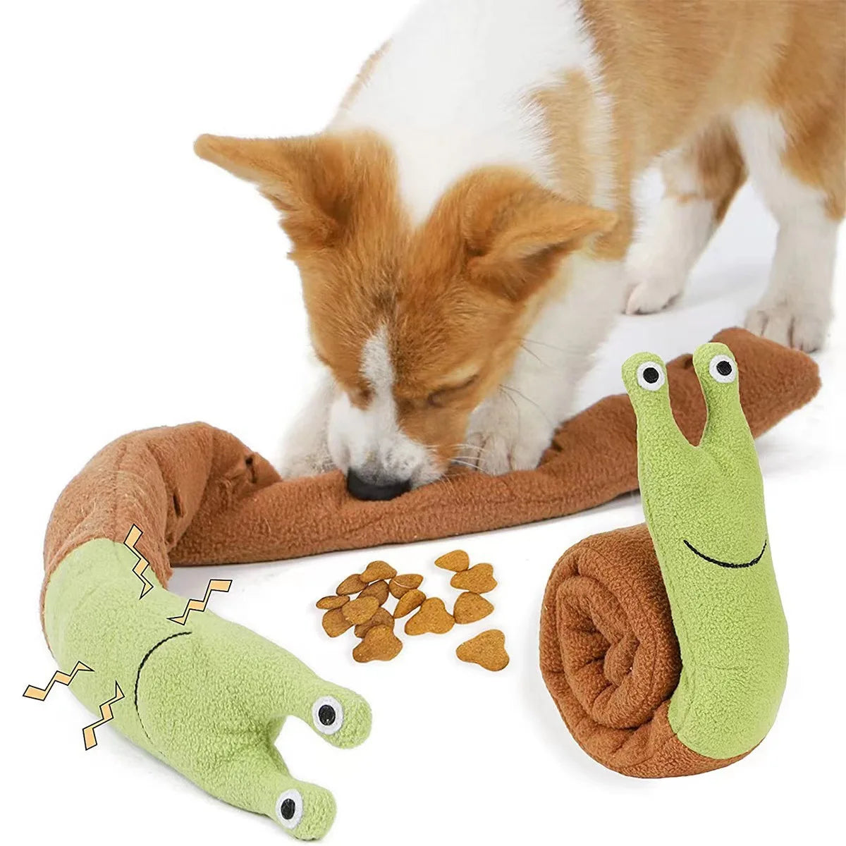 Snail shaped dog and cat toys, pet products, pet supplies, mats to hide food odors, training puzzles, and fun sniffing toys