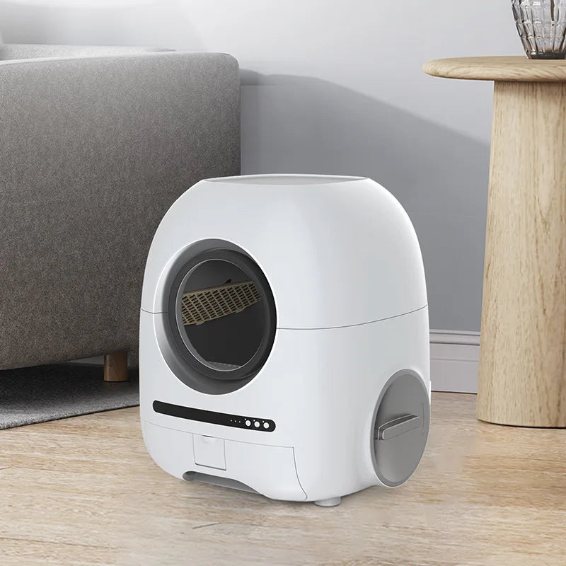 Smart Automatic Cat  Box Quick Self-Cleaning Round Toilet with Remote Control Easy Clean PP Material for Big Cats