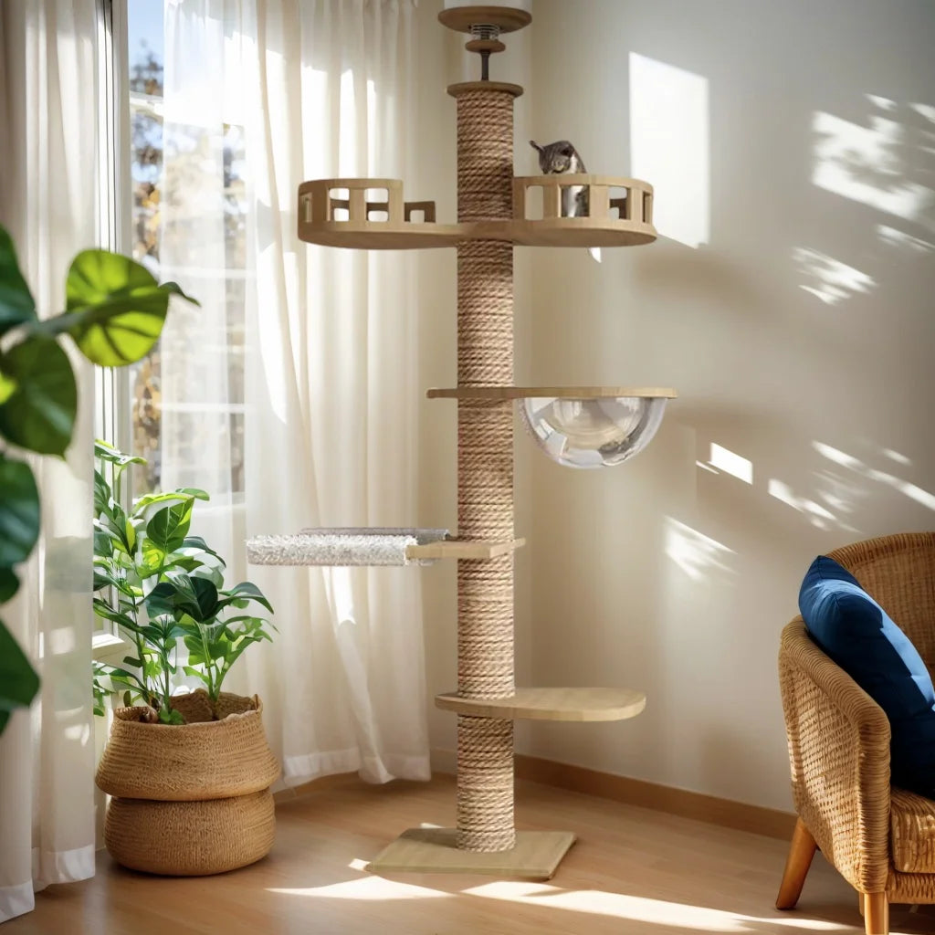 YXT Pet Furniture Large Cat Tree House Tower to Floor Adjustable Multi-Level Climbing Toys Cat Climbing Shelf with Scratching Po