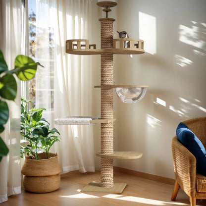 YXT Pet Furniture Large Cat Tree House Tower to Floor Adjustable Multi-Level Climbing Toys Cat Climbing Shelf with Scratching Po