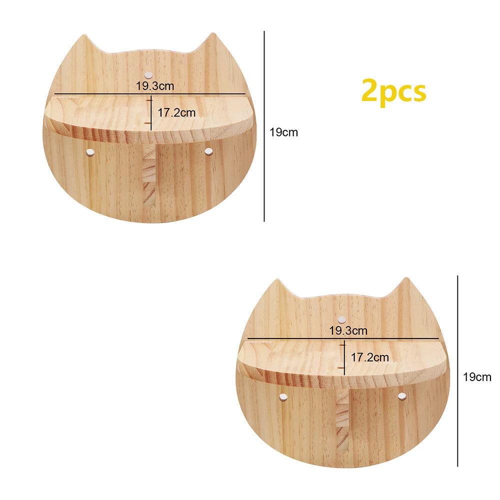 Wooden Cats Tree Wall-Mounted Cat Climbing Shelves Scratching Post Cat Hammock House Steps and Jumping Platform Pet Furniture