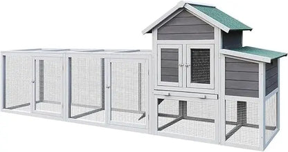122" Large Chicken Coop Wooden Backyard Hen House - Indoor Outdoor Poultry Pet Hutch Garden Backyard Cage 2 Story Poultry Cage w