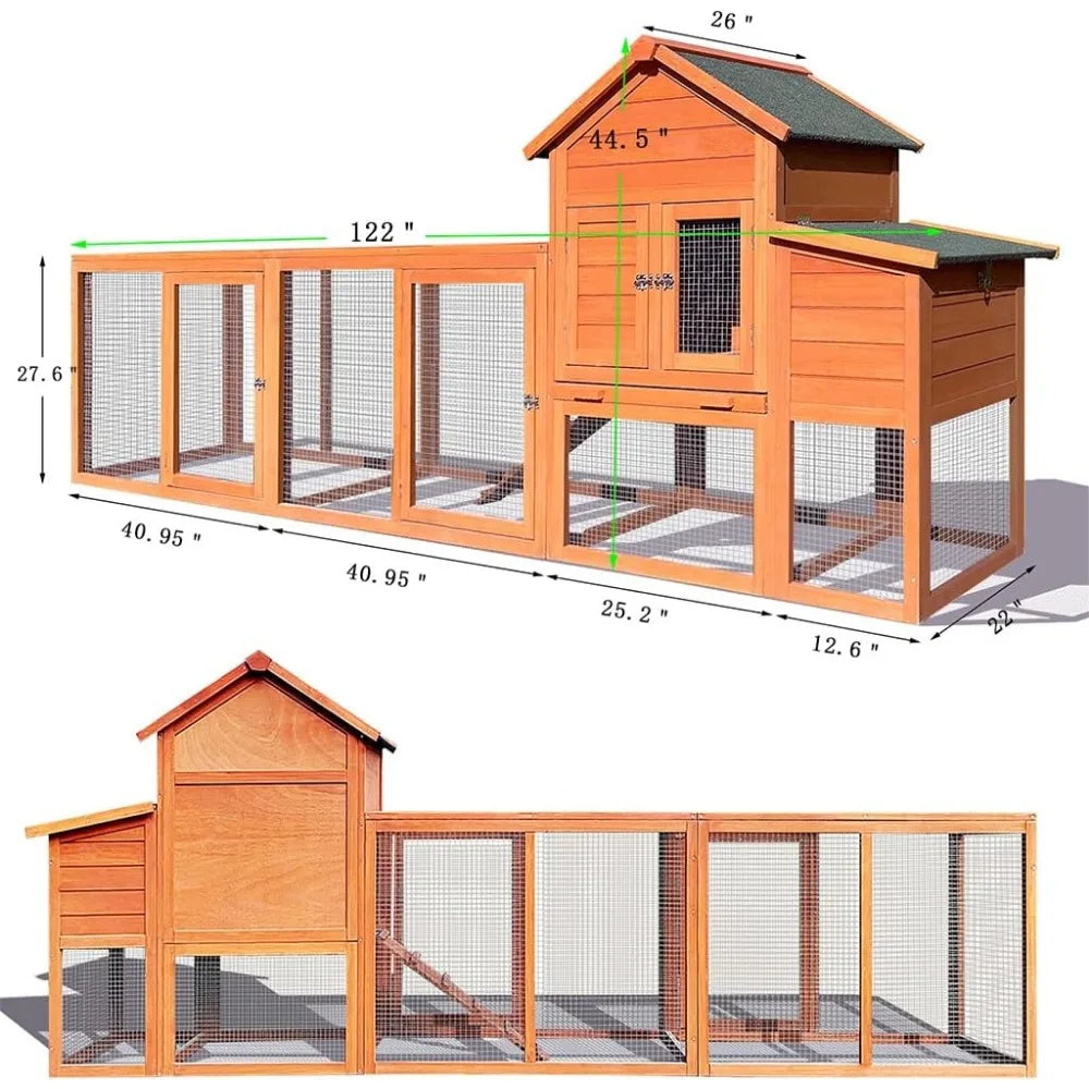 122" Large Chicken Coop Wooden Backyard Hen House - Indoor Outdoor Poultry Pet Hutch Garden Backyard Cage 2 Story Poultry Cage w